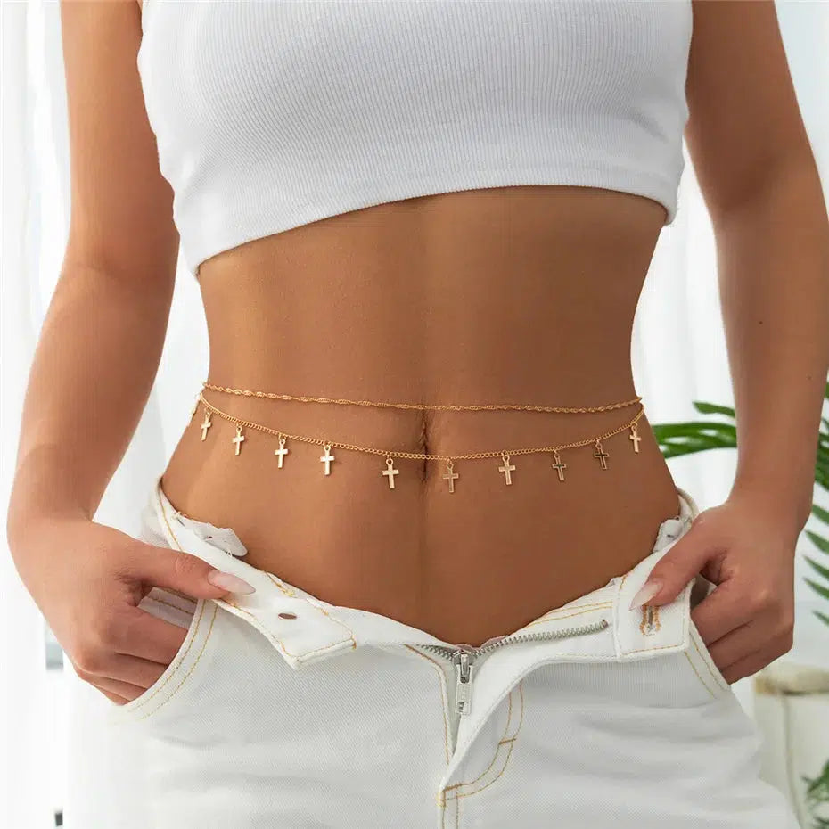 Y2K-Inspired Cross Belly Chain for Trendy Summer Outfits and Aesthetic Looks