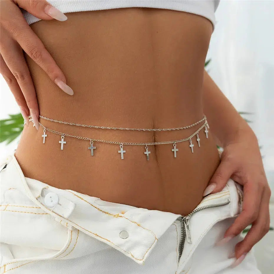 Y2K-Inspired Cross Belly Chain for Trendy Summer Outfits and Aesthetic Looks