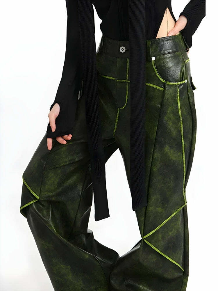 Y2K-Inspired Cyberpunk Faux Leather Cargo Pants for Edgy Summer Outfits