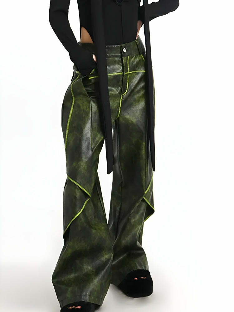 Y2K-Inspired Cyberpunk Faux Leather Cargo Pants for Edgy Summer Outfits