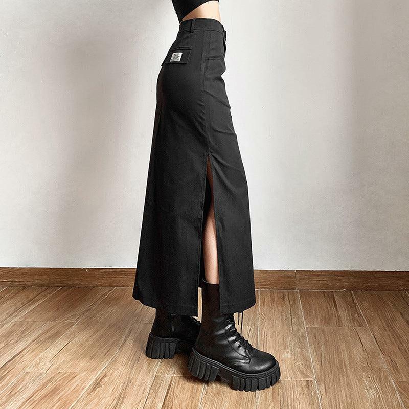 Y2K-Inspired Dark Academia Side Slit Maxi Skirt for Effortless Aesthetic Style