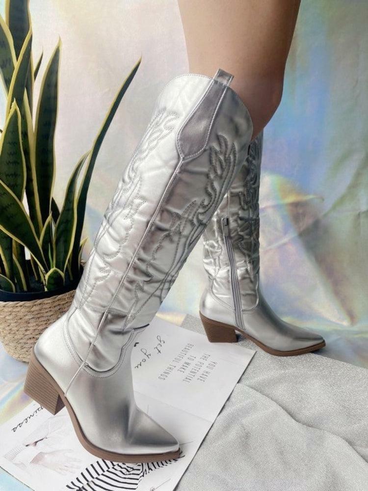 Y2K-Inspired Disco Cowgirl Knee-High Boots for a Trendy Western Look