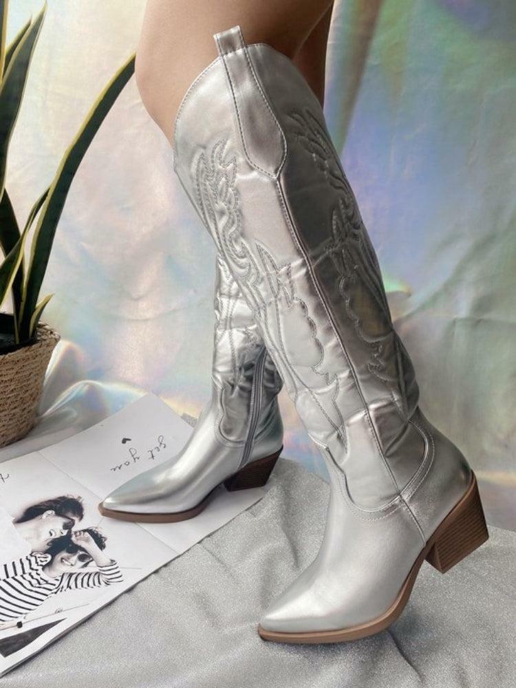 Y2K-Inspired Disco Cowgirl Knee-High Boots for a Trendy Western Look