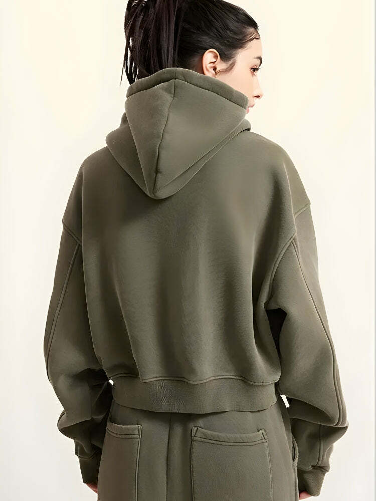 Y2K-Inspired Double Zip-Up Cropped Hoodie for Trendy Summer Outfits and Grunge Aesthetic