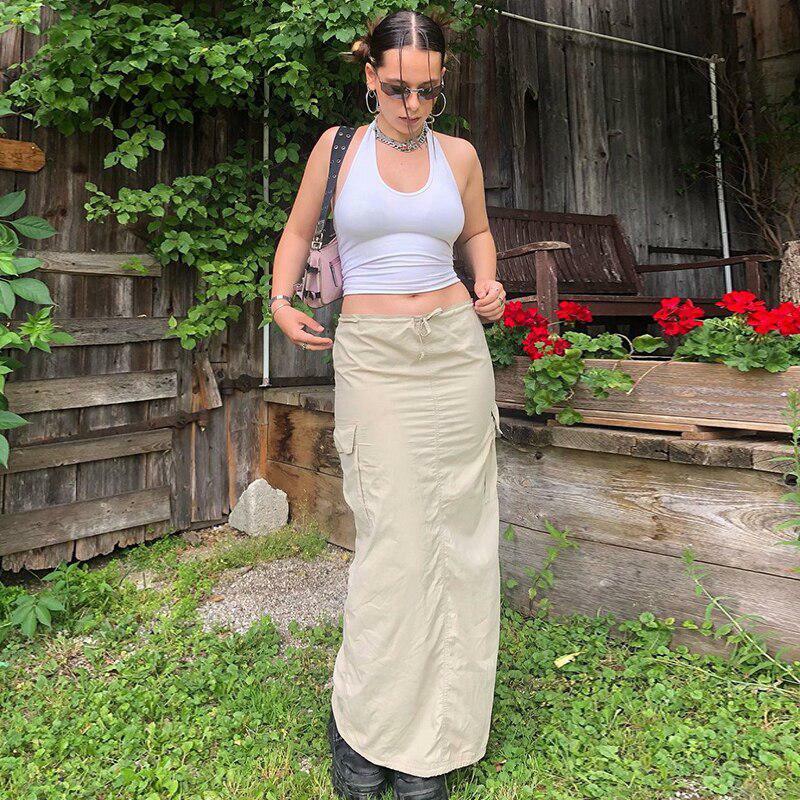 Y2K-Inspired Drawstring Parachute Maxi Skirt for Effortless Summer Style