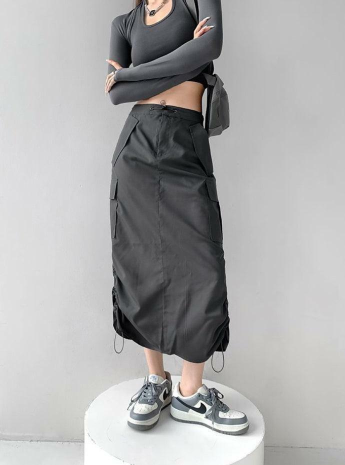 Y2K-Inspired Drawstring Parachute Midi Skirt for Effortless Summer Style and Aesthetic Vibes