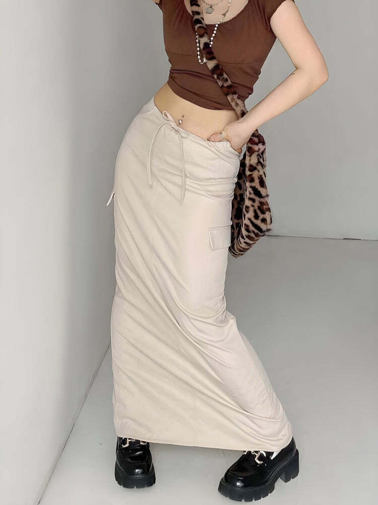 Y2K-Inspired Drawstring Waist Parachute Maxi Skirt for Effortless Summer Style