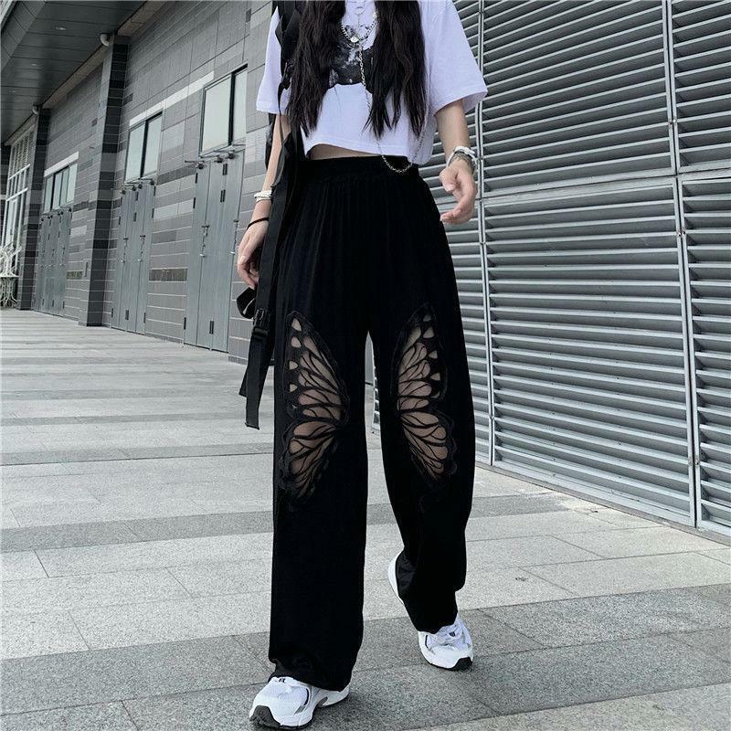 Y2K-Inspired Elasticated Waist Butterfly Cut-Out Cargo Pants for Trendy Summer Outfits