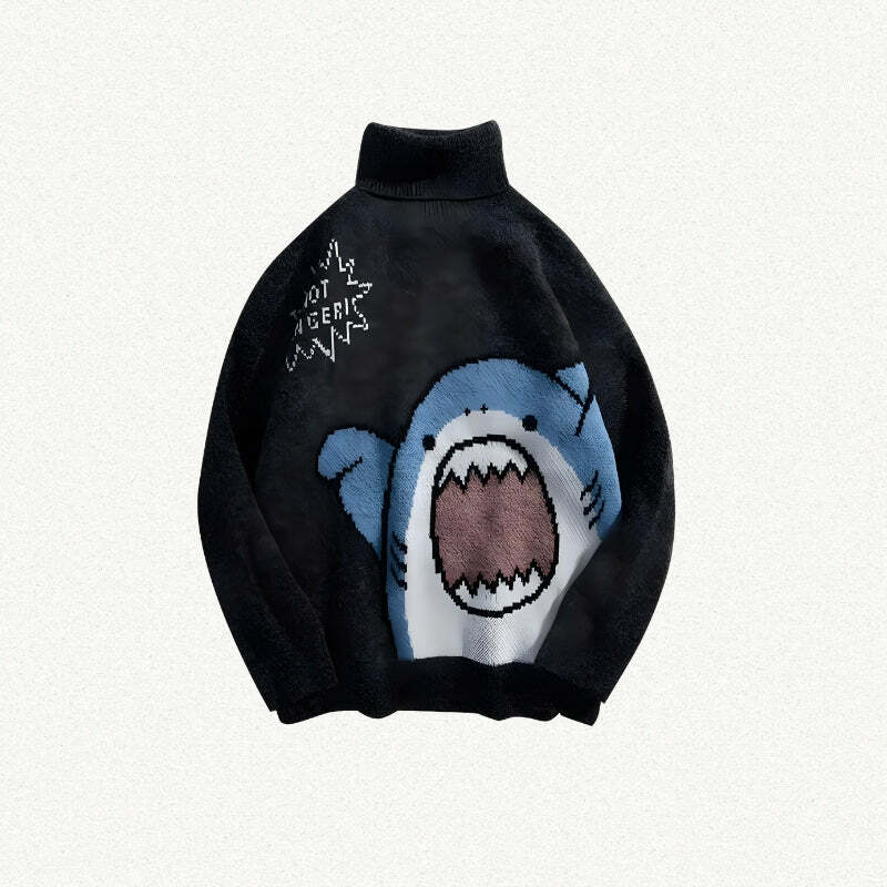 Y2K-Inspired Funny Shark Knitted Sweater for Trendy Summer Outfits and Aesthetic Vibes