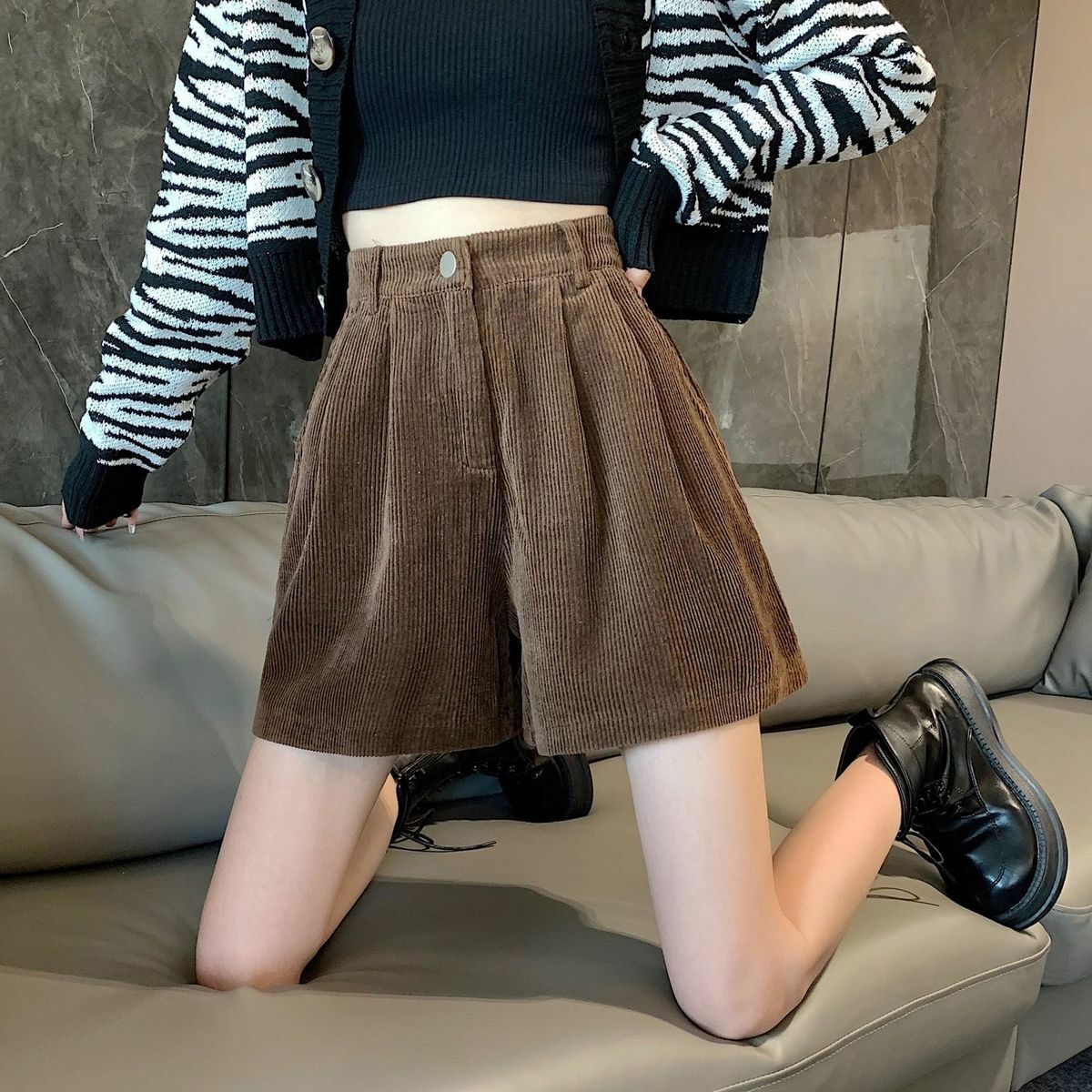 Y2K-Inspired High Waist Corduroy Shorts for a Chic Dark Academia Aesthetic