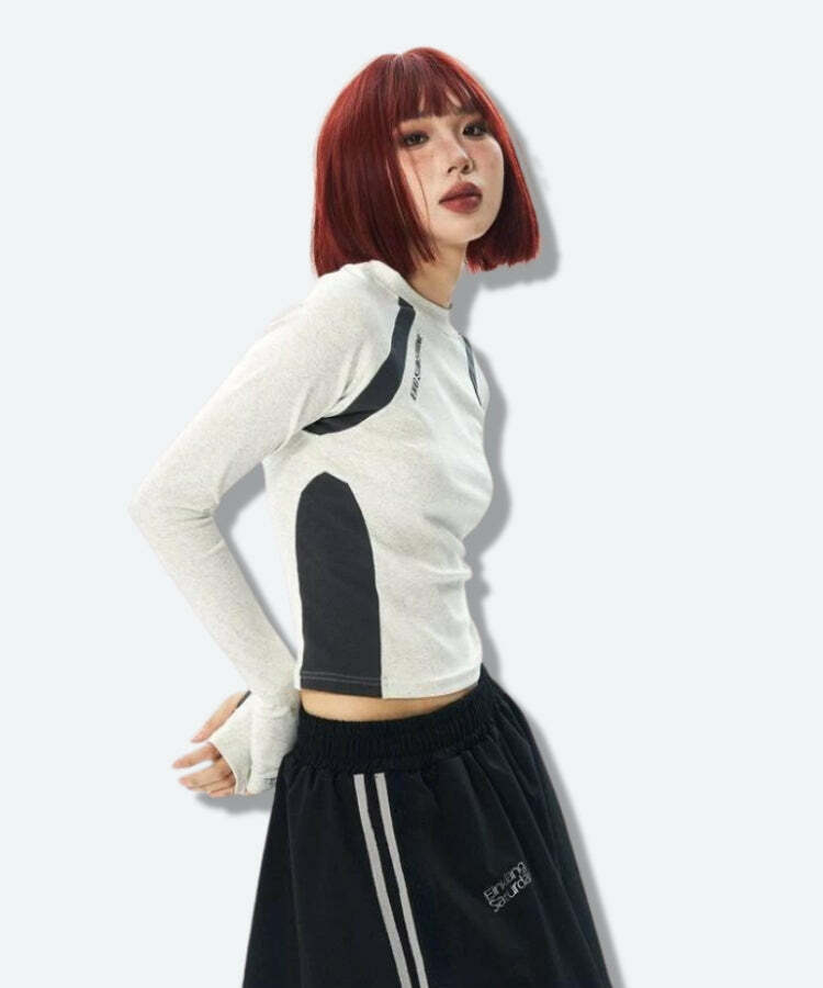 Y2K-Inspired Long Sleeve Top for Trendy Summer Outfits and Casual Grunge Looks