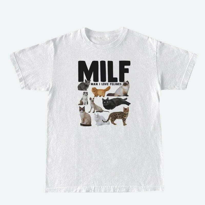 Y2K-Inspired 'Man I Love Felines' Graphic Tee - Trendy Summer Outfit for Cat Lovers