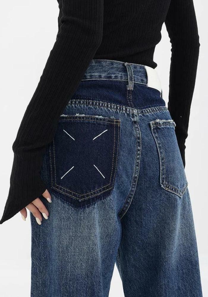 Y2K-Inspired Patch Pocket Straight Leg Denim Jeans for Effortless 90s Grunge Style