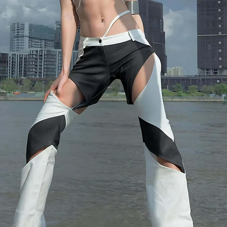 Y2K-Inspired Patchwork Cut-Out Festival Pants for Trendy Summer Vibes