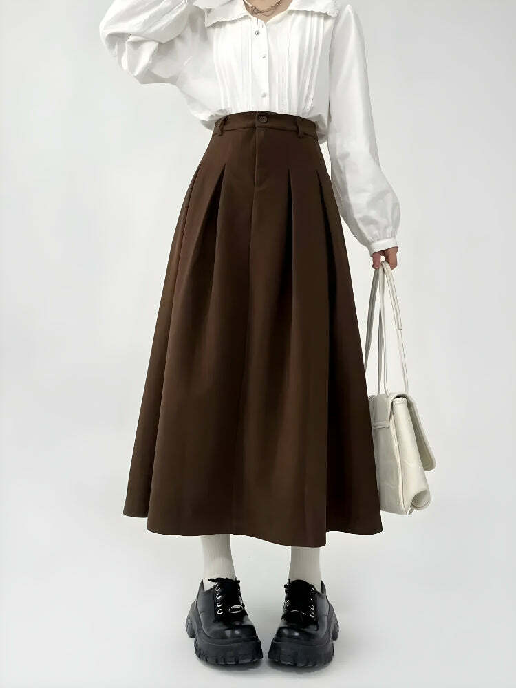 Y2K-Inspired Pleated Midi Skirt for a Chic Dark Academia Aesthetic