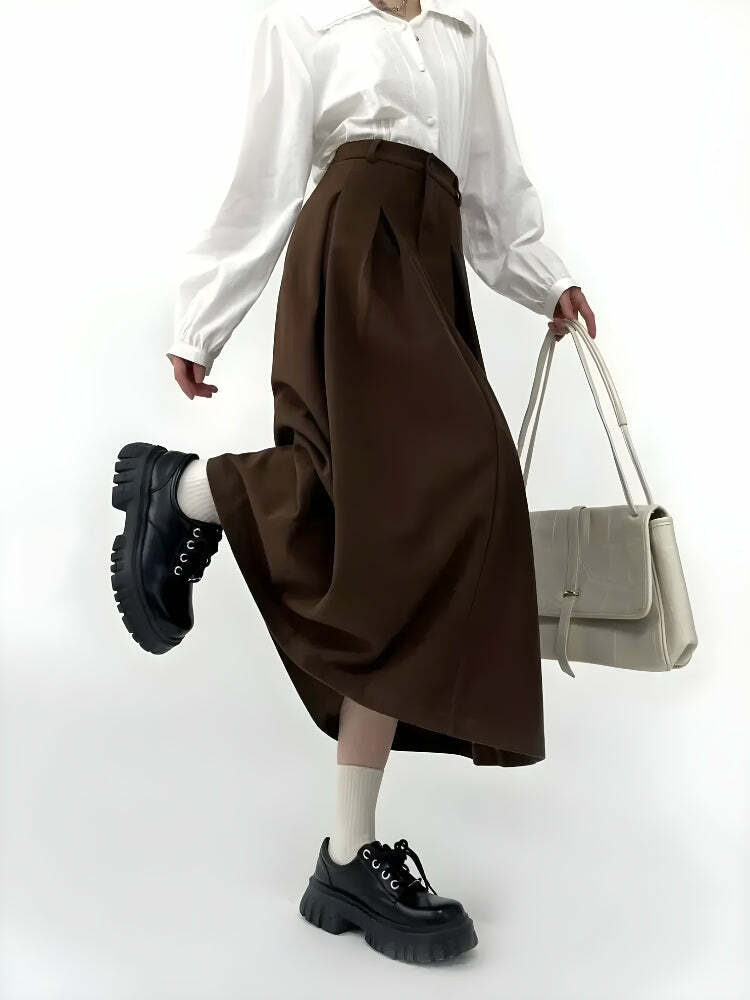 Y2K-Inspired Pleated Midi Skirt for a Chic Dark Academia Aesthetic