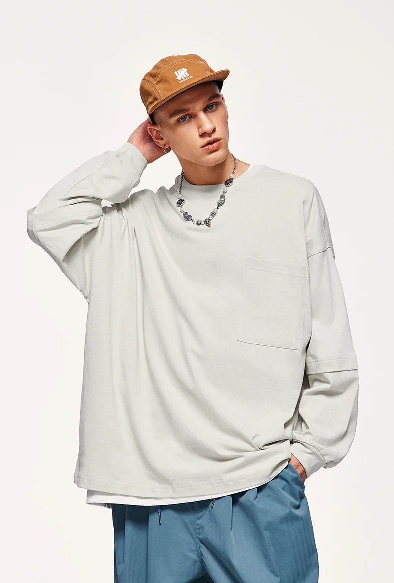 Y2K-Inspired Pocket Layered Sleeve Basic Sweatshirt for Effortless Summer Style