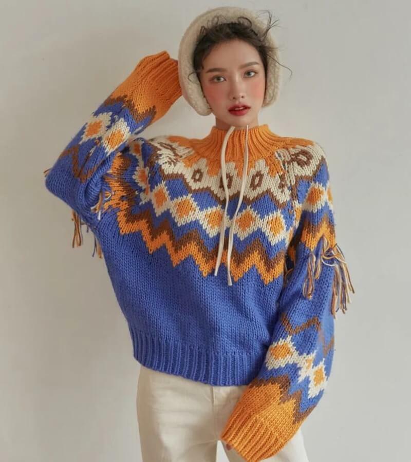 Y2K-Inspired Retro Pattern Knitted Christmas Sweater for Festive Aesthetic Vibes