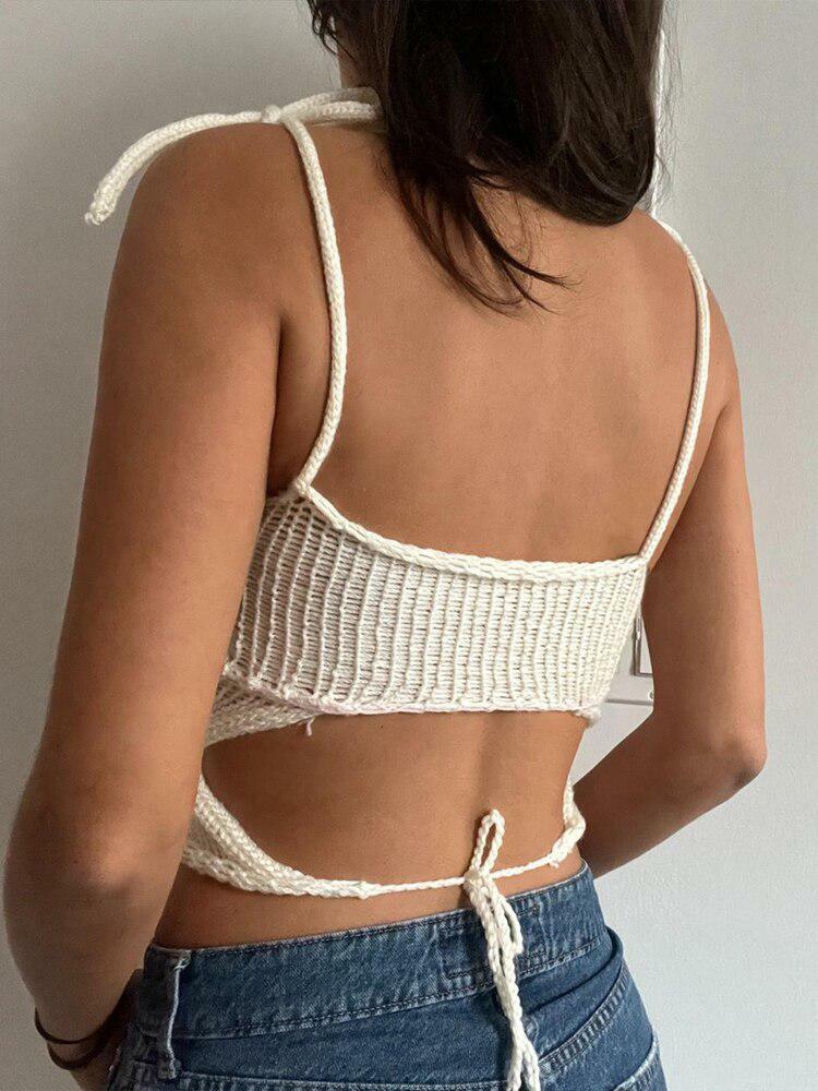 Y2K-Inspired Rose Detailed Knitted Crop Top for Effortless Summer Aesthetic