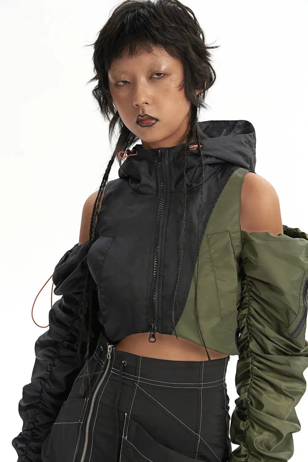 Y2K-Inspired Ruched Sleeve Puffer Jacket for Trendy Grunge and 2000s Fashion Lovers