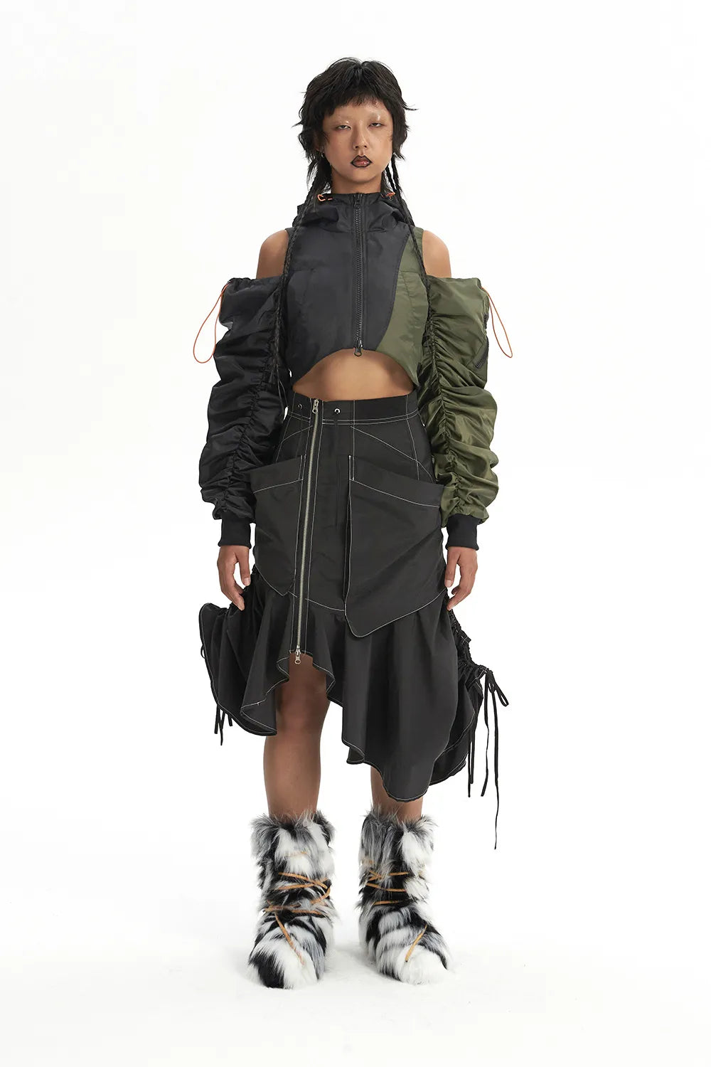 Y2K-Inspired Ruched Sleeve Puffer Jacket for Trendy Grunge and 2000s Fashion Lovers