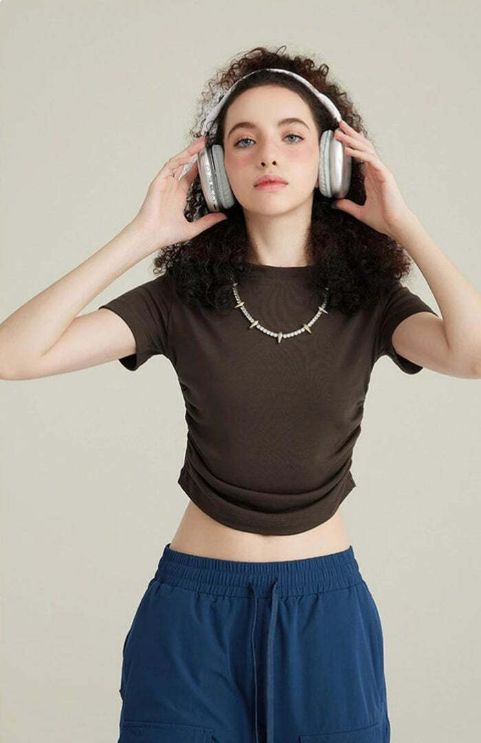 Y2K-Inspired Side Ruched Crop Top for Trendy Summer Outfits and Aesthetic Looks