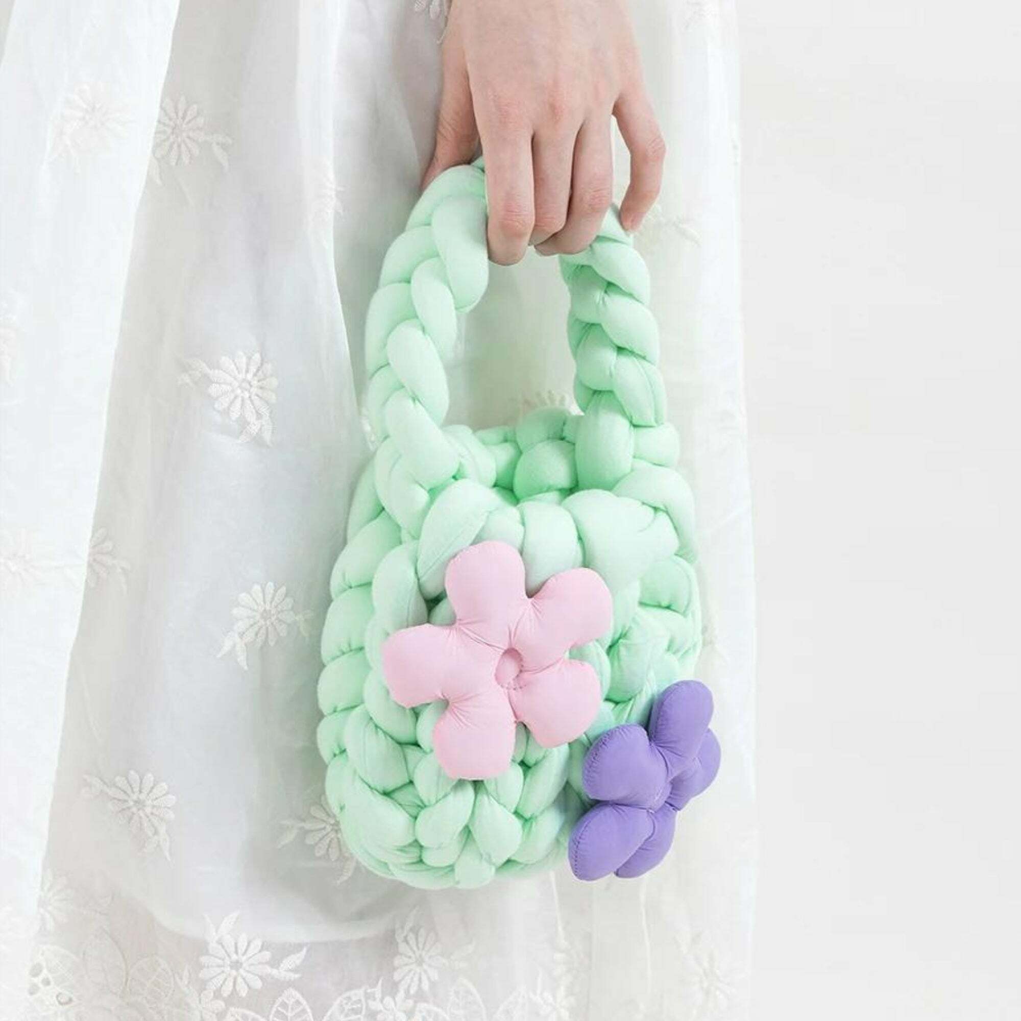 Y2K-Inspired Soft Girl Super Bulky Yarn Handbag - Trendy Grunge Aesthetic Accessory