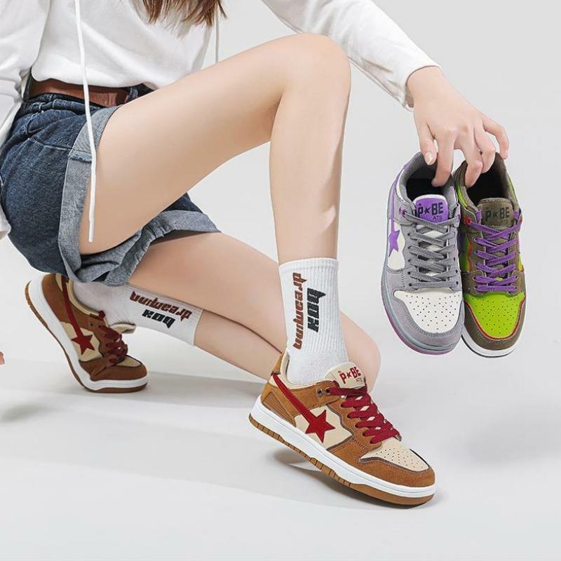 Y2K-Inspired Star Embroidered Multicolor Sneakers for Trendy Summer Outfits