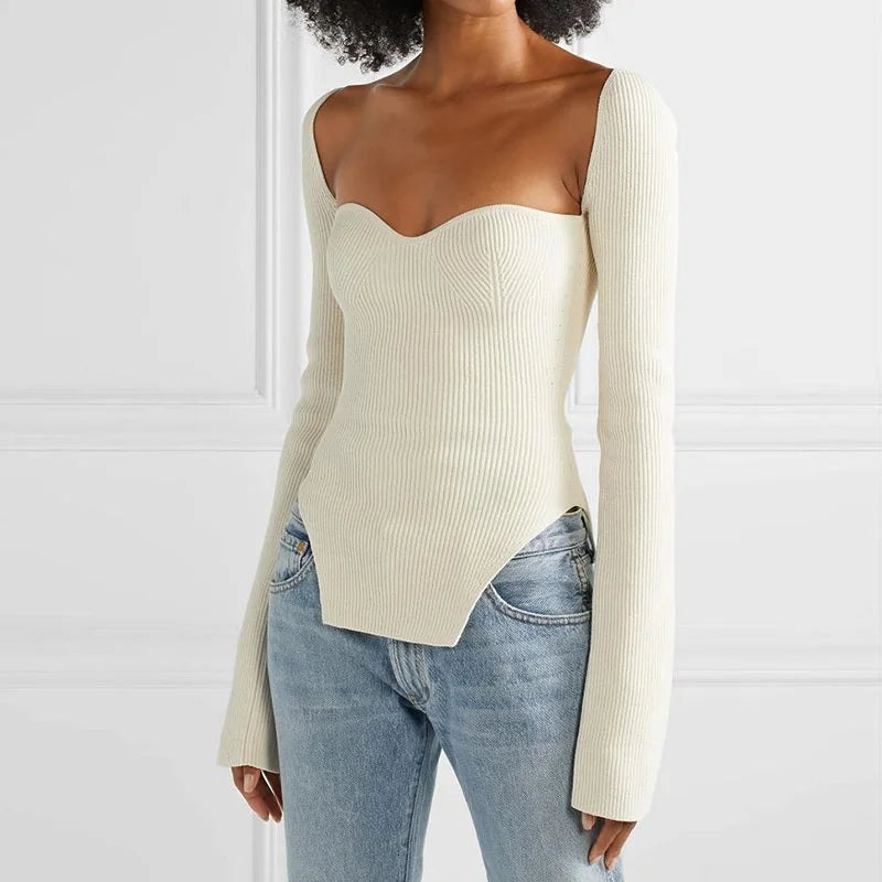 Y2K-Inspired Sweetheart Neckline Knitted Top for Effortless Summer Style