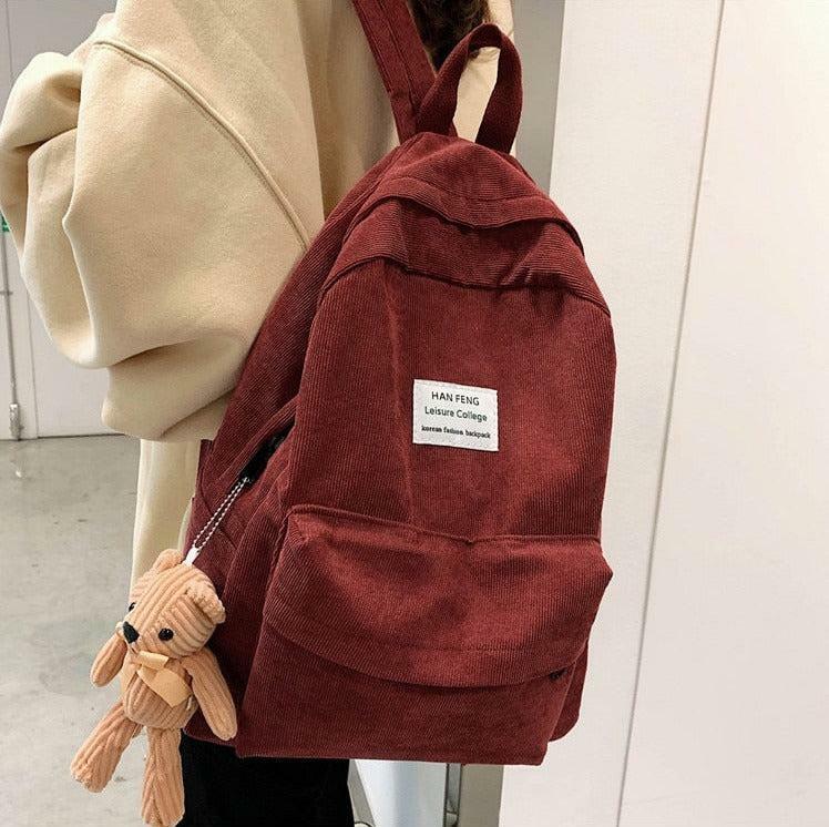 Y2K-Inspired Teddy Bear Corduroy Backpack for Trendy Summer Outfits and Aesthetic Looks