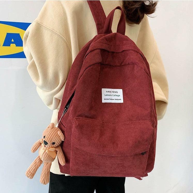 Y2K-Inspired Teddy Bear Corduroy Backpack for Trendy Summer Outfits and Aesthetic Looks