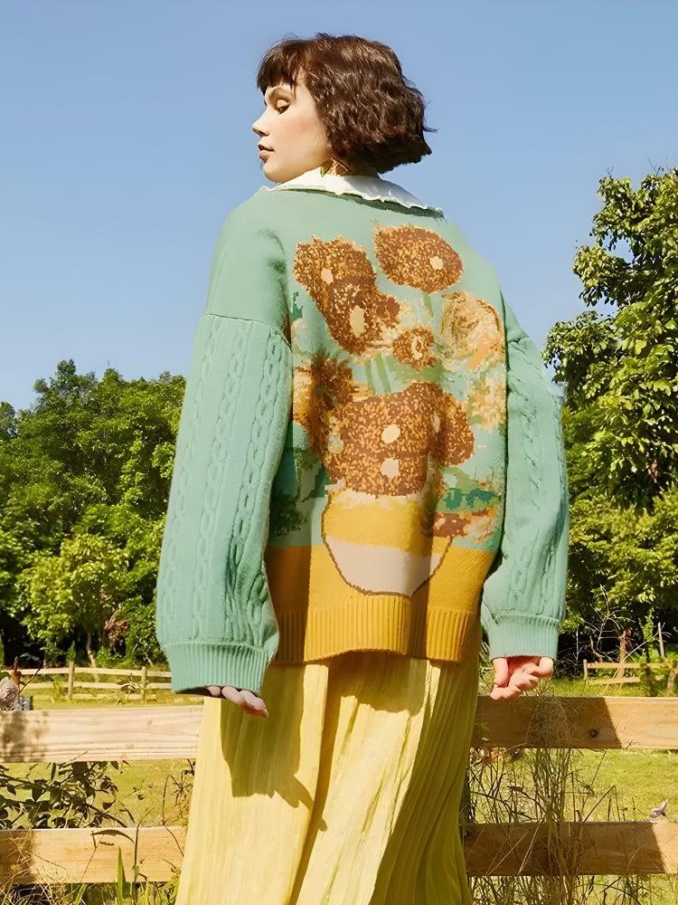 Y2K-Inspired Van Gogh Sunflowers Cardigan for Trendy Summer Outfits and Aesthetic Looks