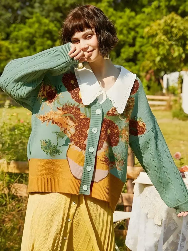 Y2K-Inspired Van Gogh Sunflowers Cardigan for Trendy Summer Outfits and Aesthetic Looks