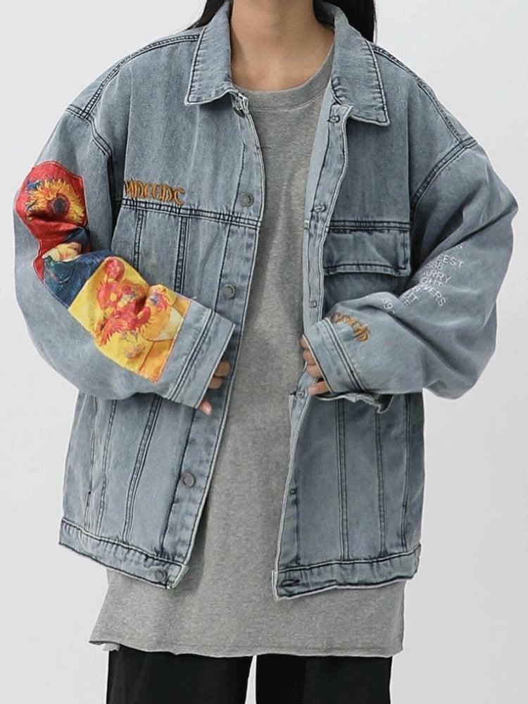 Y2K-Inspired Vincent Van Gogh Denim Jacket for Trendy Summer Outfits and Aesthetic Looks