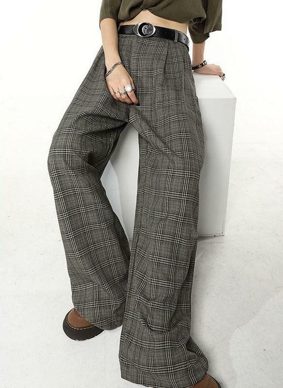 Y2K-Inspired Wide Leg Plaid Pants for a Chic Dark Academia Aesthetic