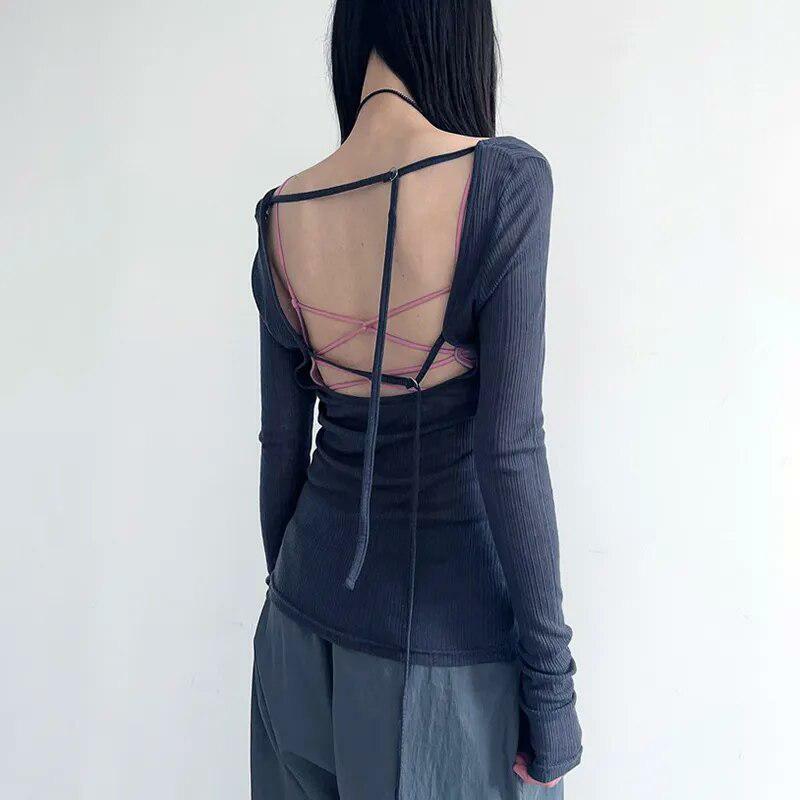 Y2K Knitted Mesh Backless Top - Trendy Summer Crop for Grunge & Coquette Aesthetic