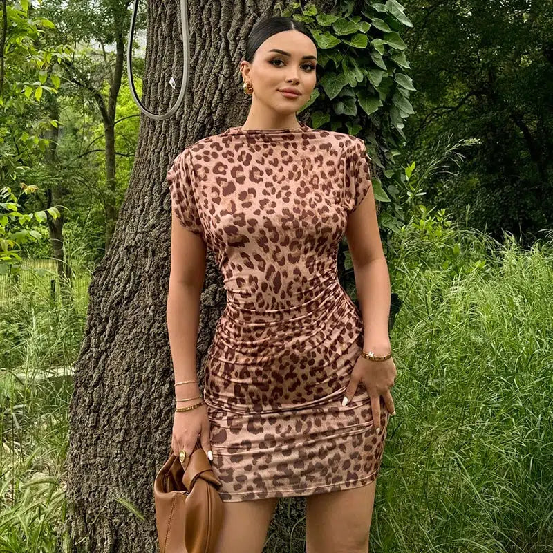 Y2K Leopard Print Bodycon Mini Dress - Trendy Summer Outfit for a Chic Look