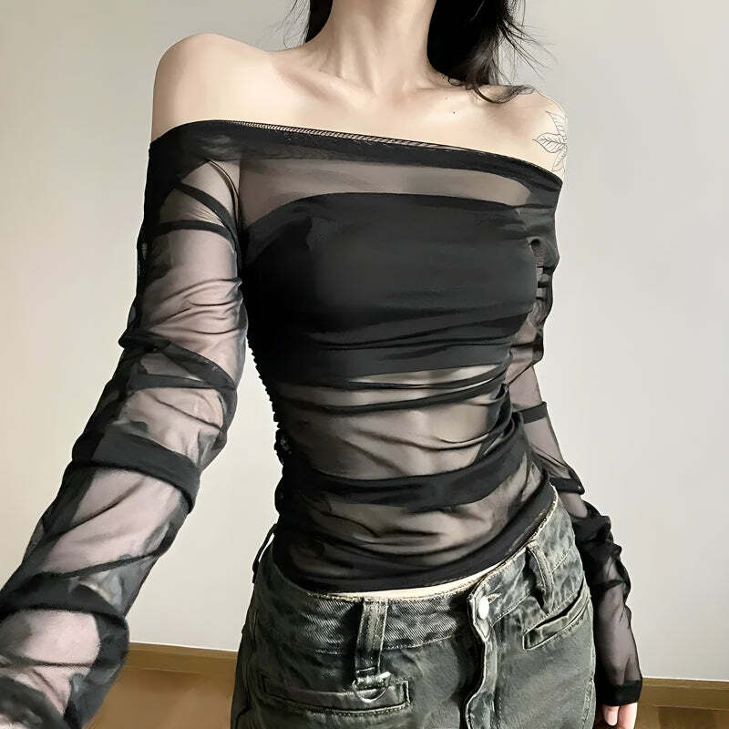 Y2K Off Shoulder Mesh Top - Trendy Summer Fashion for Effortless Style & Aesthetic Vibes