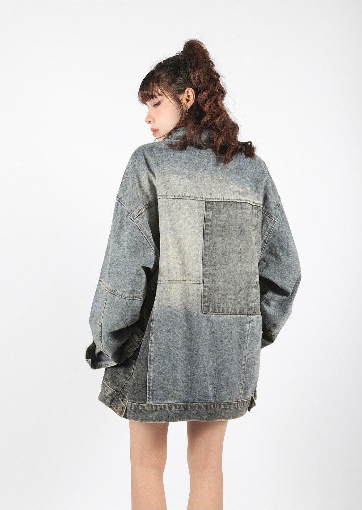 Y2K Patchwork Oversized Denim Jacket - Trendy Grunge Style for Effortless Summer Outfits