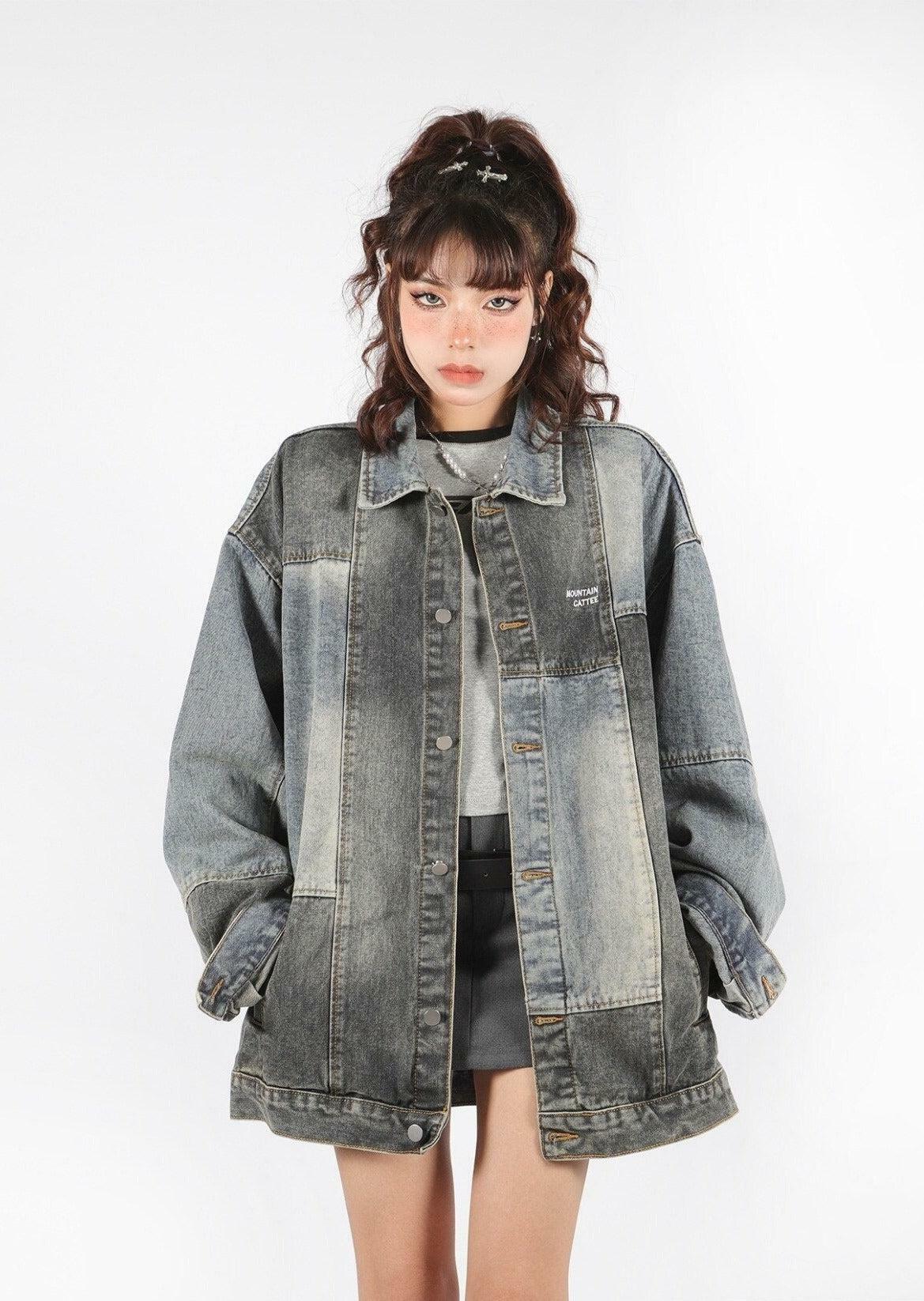 Y2K Patchwork Oversized Denim Jacket - Trendy Grunge Style for Effortless Summer Outfits