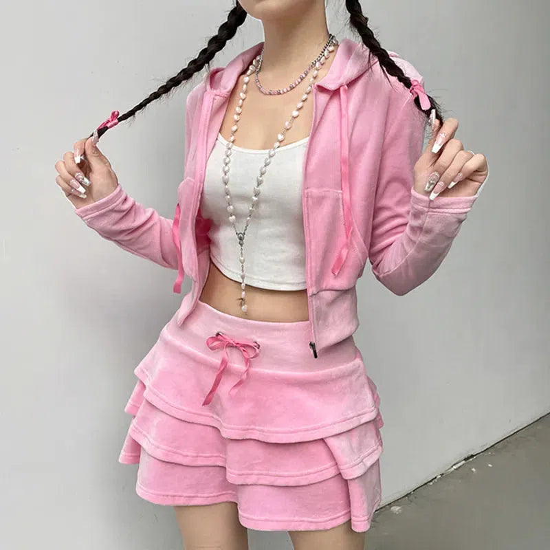 Y2K Pink Aesthetic Hoodie & Skirt Set for Trendy Summer Outfits and Cute Looks