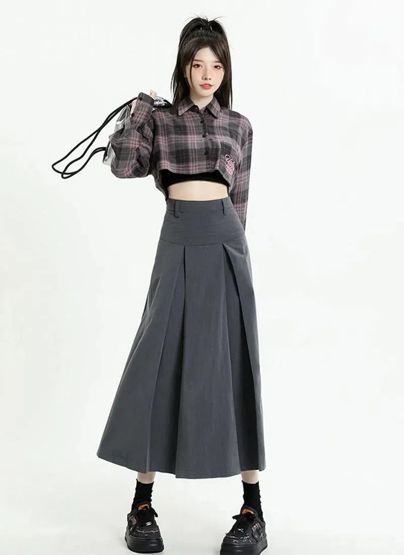 Y2K Pleated A-Line Midi Skirt for Trendy Summer Outfits and Stylish Casual Looks