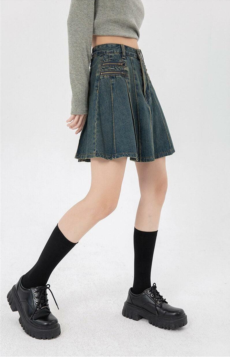 Y2K Pleated Denim Mini Skirt - Trendy 90s Fashion Essential for Summer Outfits