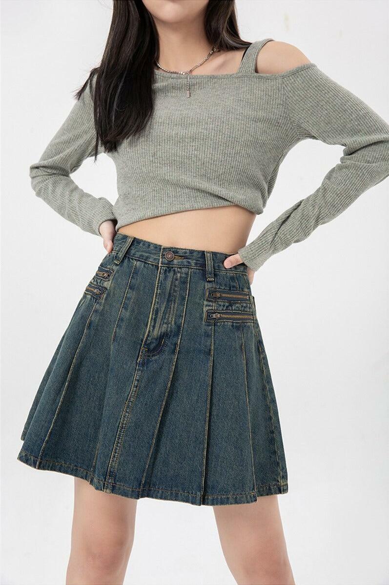 Y2K Pleated Denim Mini Skirt - Trendy 90s Fashion Essential for Summer Outfits