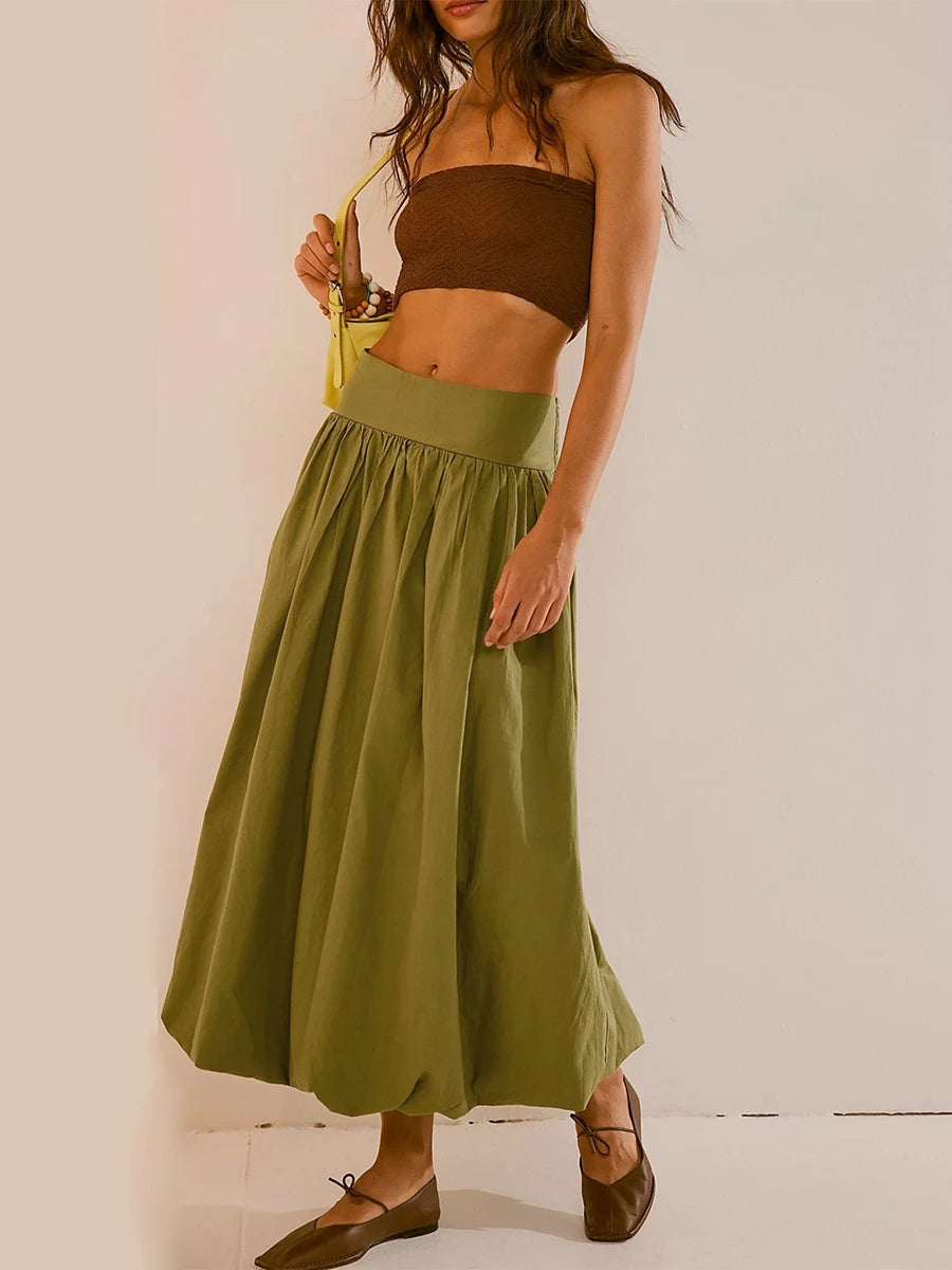 Y2K Ruched Bubble Hem Midi Skirt - Trendy Summer Fashion for Effortless Style