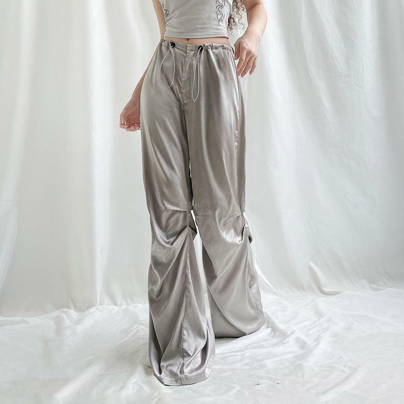 Y2K Satin Wide Leg Pants: Trendy 2000s Fashion for Effortless Summer Style