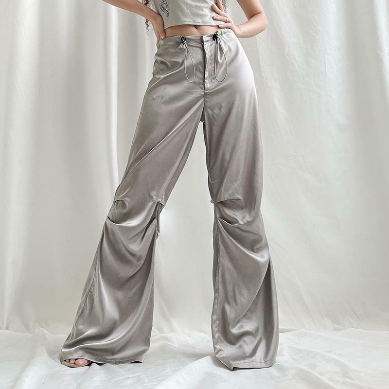 Y2K Satin Wide Leg Pants: Trendy 2000s Fashion for Effortless Summer Style