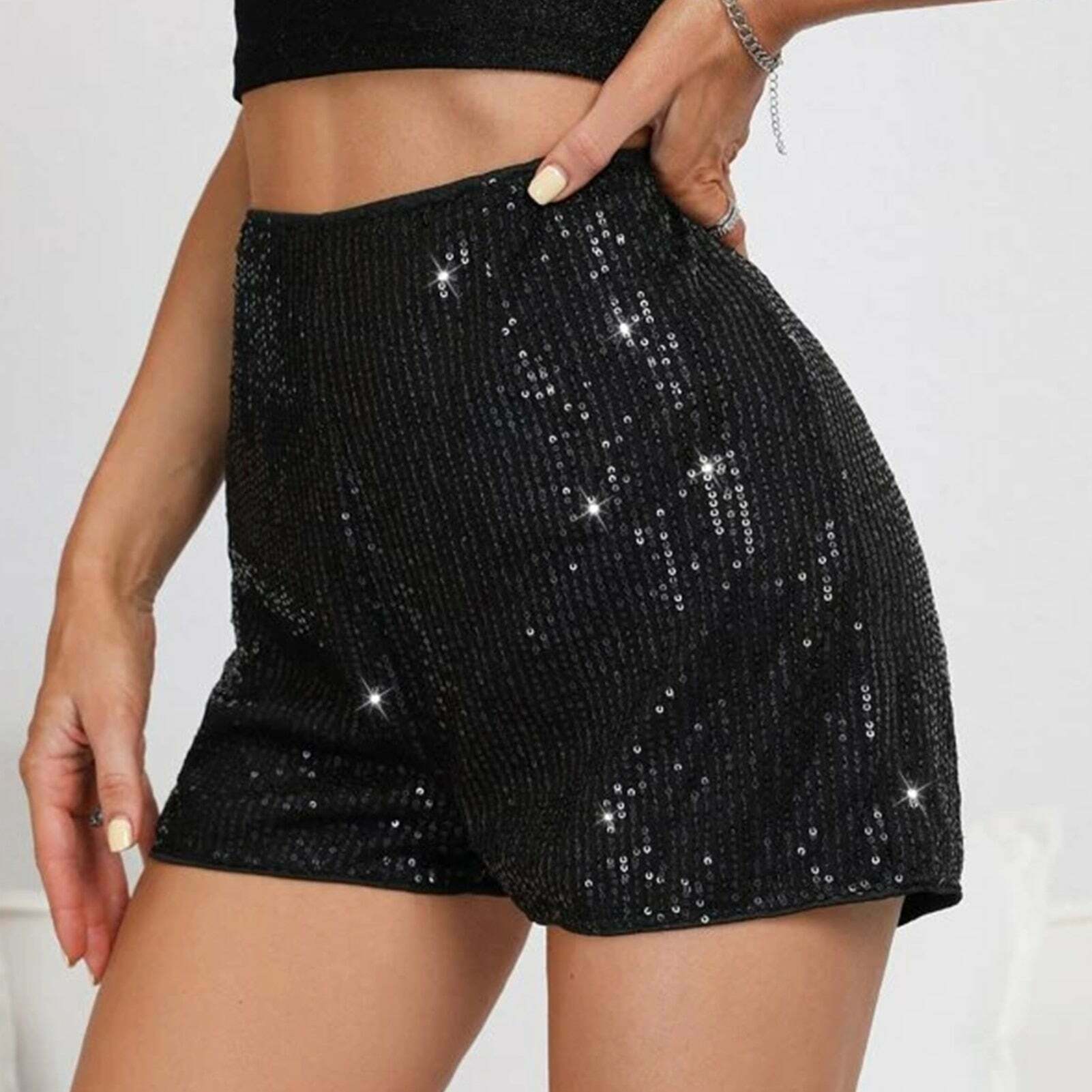 Y2K Sequin Party Shorts - High Waist Wide Leg, Grunge Aesthetic, Cute & Comfy Style