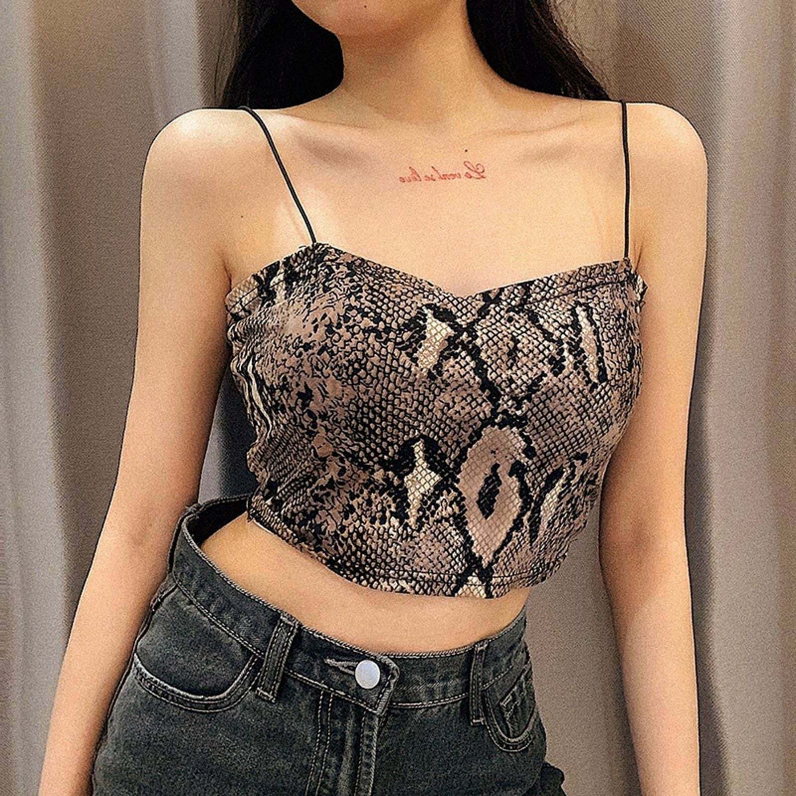 Y2K Snakeskin Print Midriff Cami Top - Cute Grunge Aesthetic Crop Top for Stylish Outfits