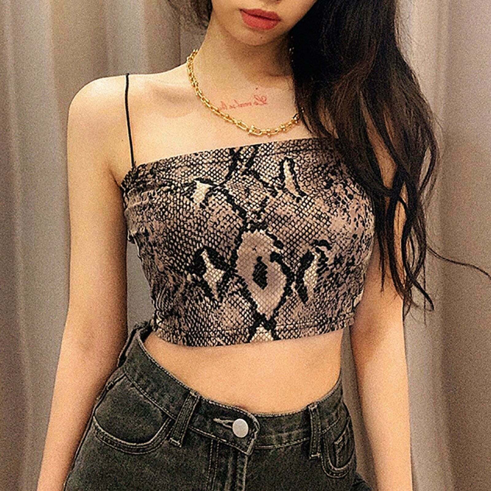 Y2K Snakeskin Print Midriff Cami Top - Cute Grunge Aesthetic Crop Top for Stylish Outfits